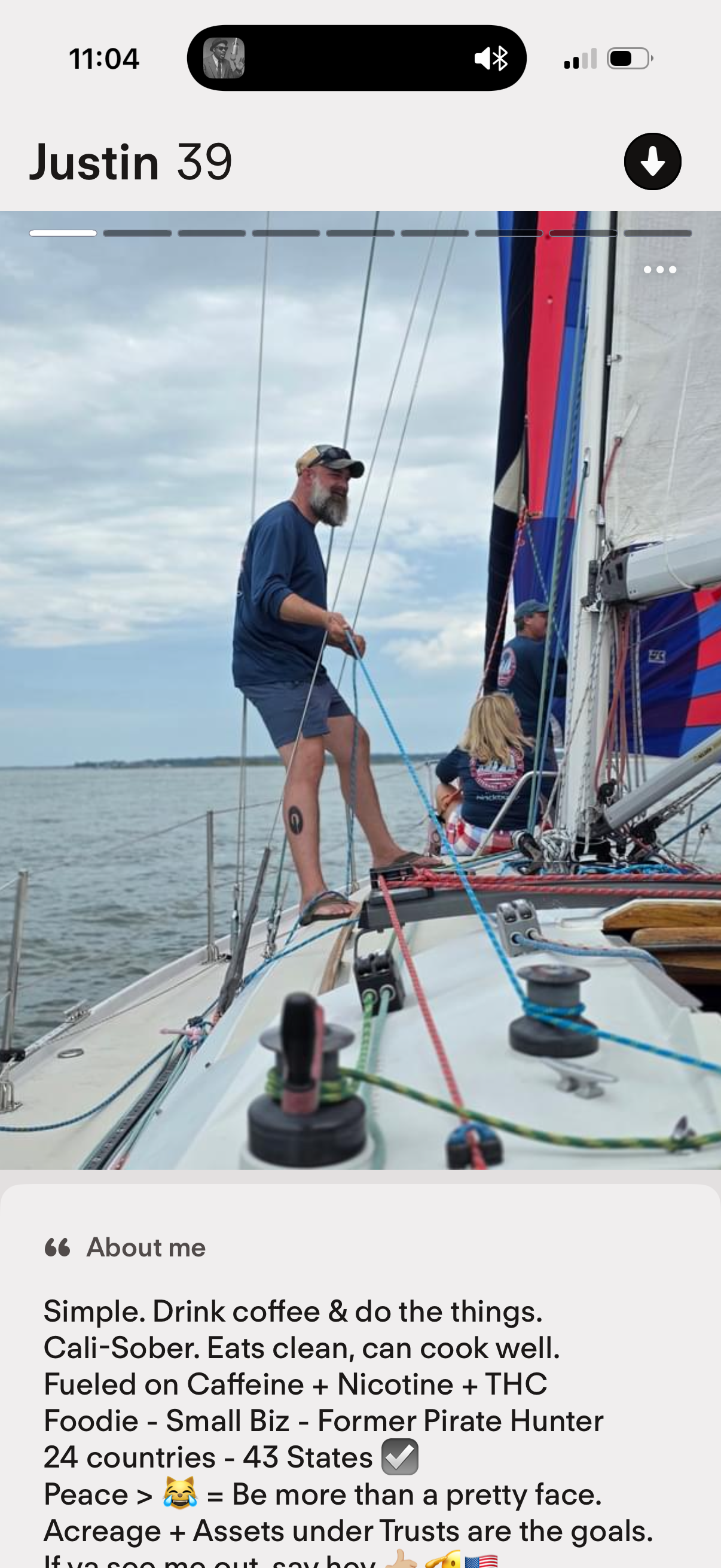 Justin sailing with guests aboard a boat on Charleston Harbor